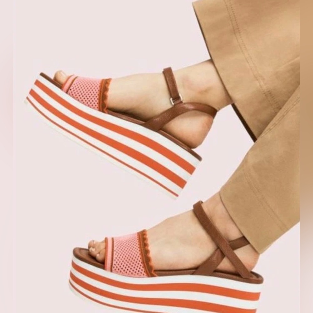 Kate Spade HIGHRISE Platform Knit Sandals Ankle Strap Pink/Brown size 9.0
